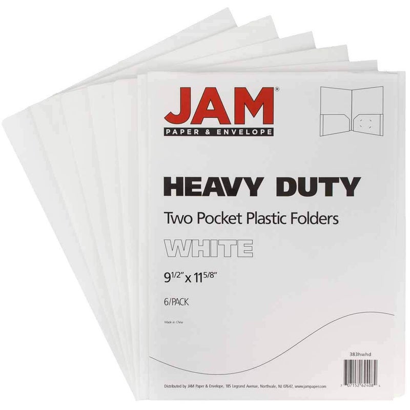 JAM Paper مجلدات مدرسية بلاستيكية ثقيلة 2 جيب شديدة التحمل - أبيض - 6/عبوة - Image 2